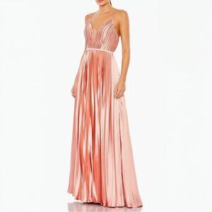 Ieena MacDuggal 49030‎ Gown Size 4 Pleated Plunge Neck Rose Gold